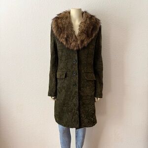 George Missy Olive Jacket with Faux Fur Collar Size Small (4/6)